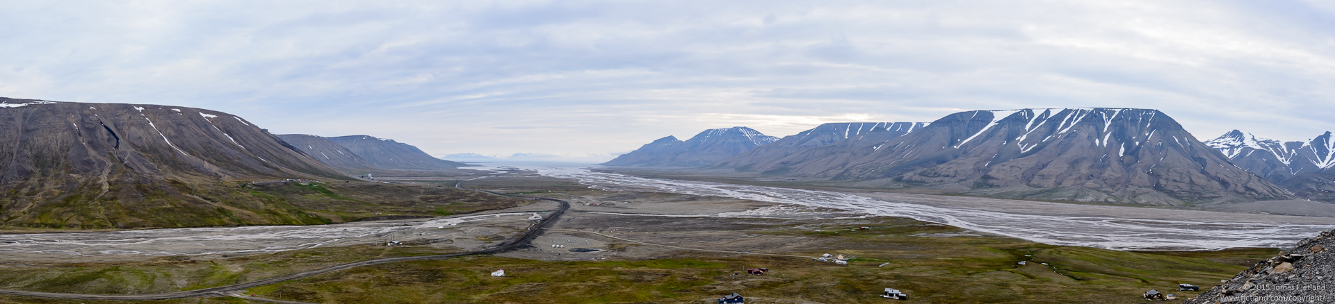 Panorama of Adventdalen towards Isfjorden and Longyearbyen