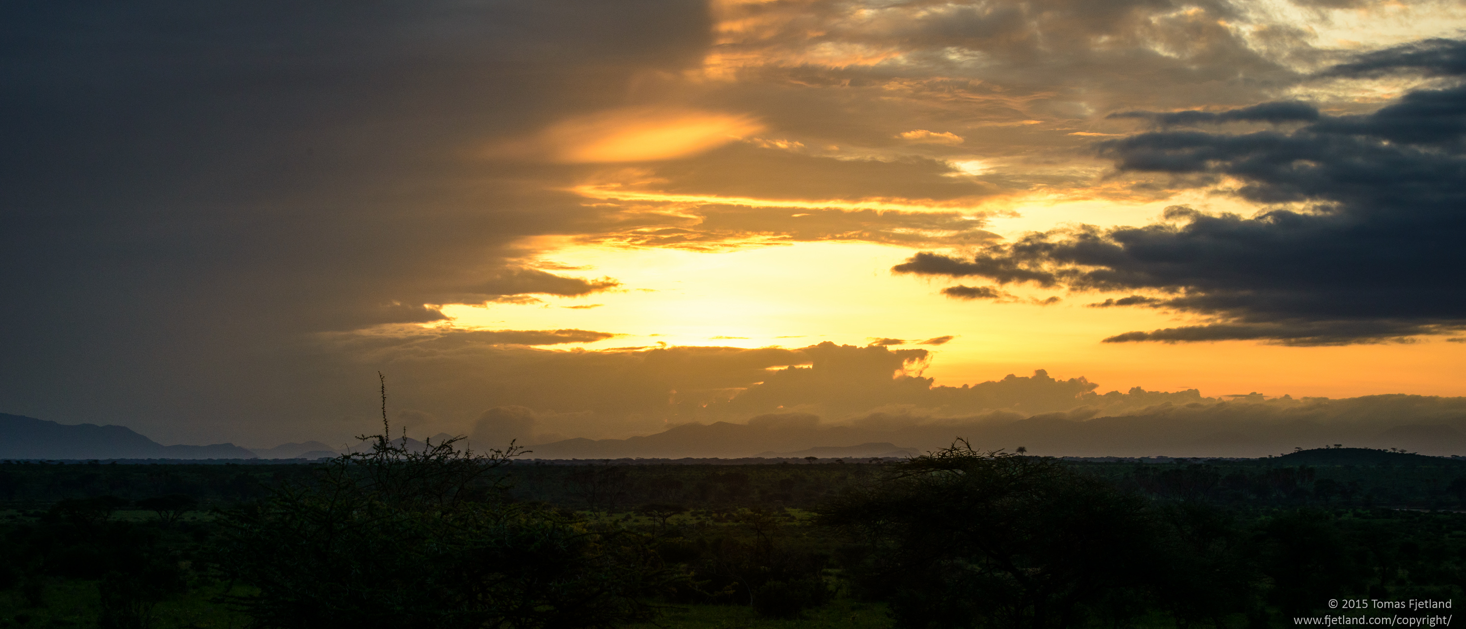 During a cloudy morning we only get a glimpse of the sunrise over Samburu