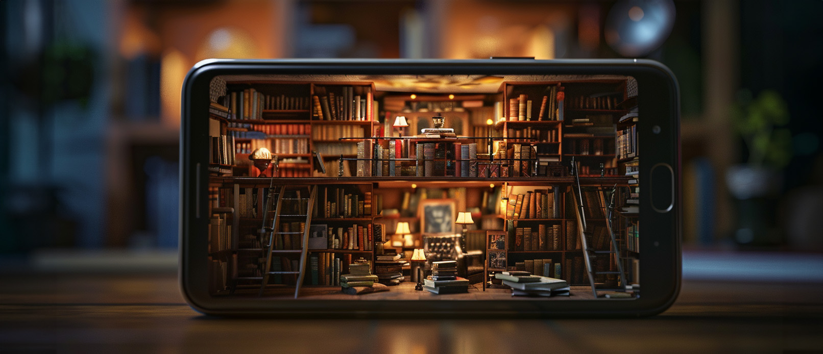 A photo of a library inside a smartphone